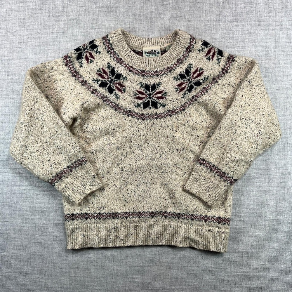VTG 90s Northern Reflections Fair Isle Snowflake Sweater Women S Oatmeal Nordic